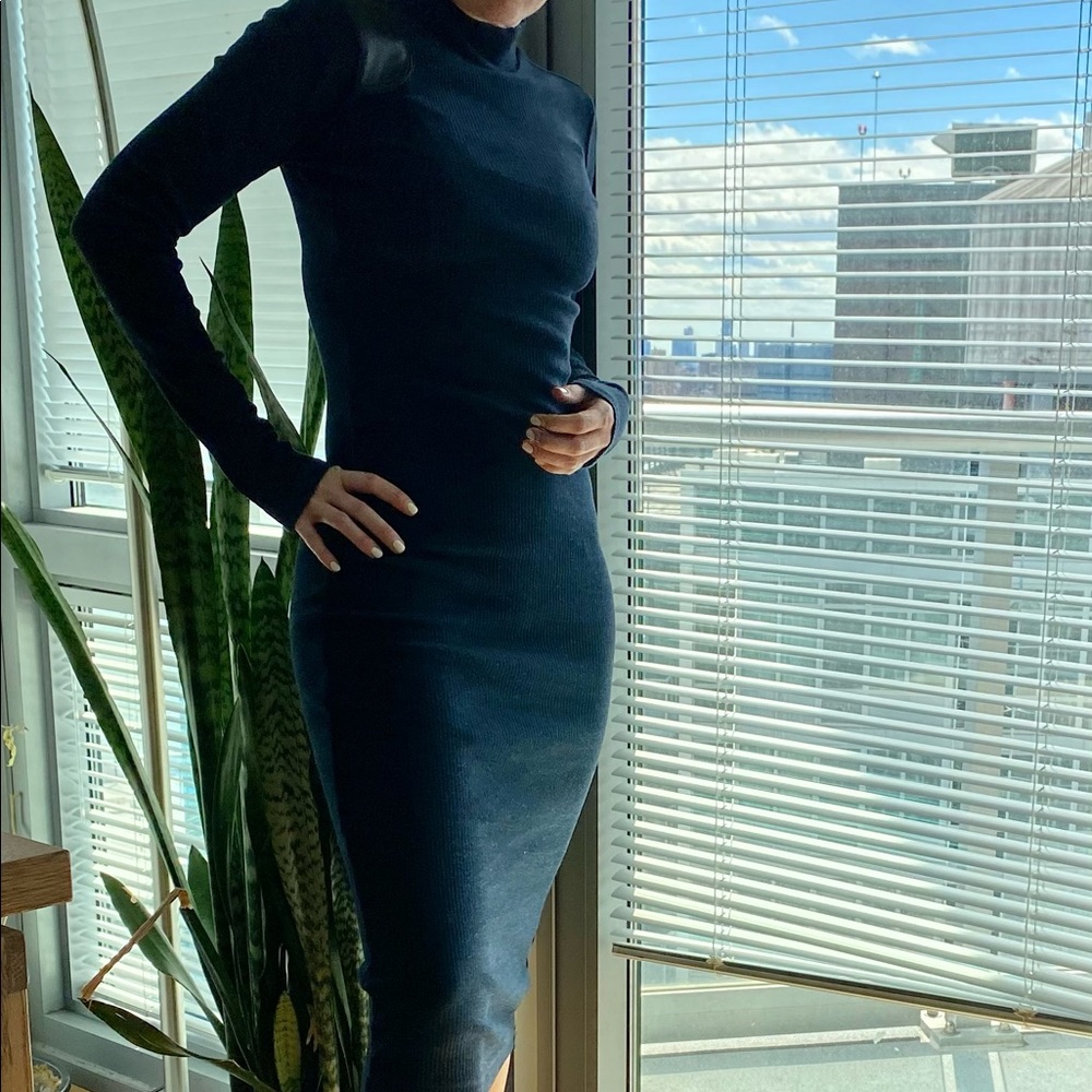 Navy military mock neck tee shirt ribbed dress